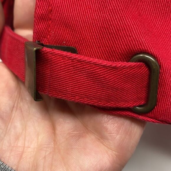 RED Distressed Canvas 6 Panel Adjustable Dad Hat Lit - Picture 4 of 5